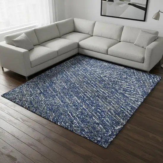 Navy Blue And Ivory Abstract Washable Area Rug With UV Protection Photo 2
