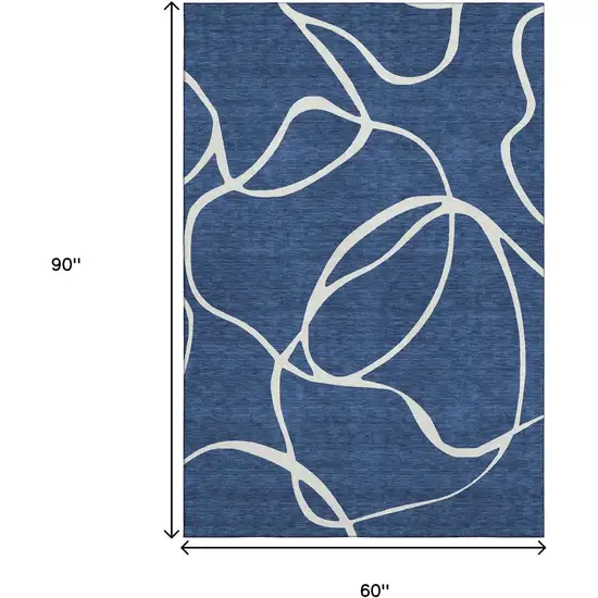 Navy Blue And Ivory Abstract Washable Area Rug With UV Protection Photo 8
