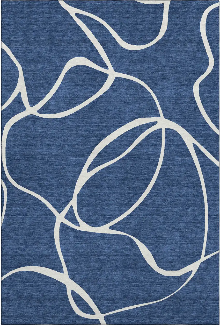 Navy Blue And Ivory Abstract Washable Area Rug With UV Protection Photo 1