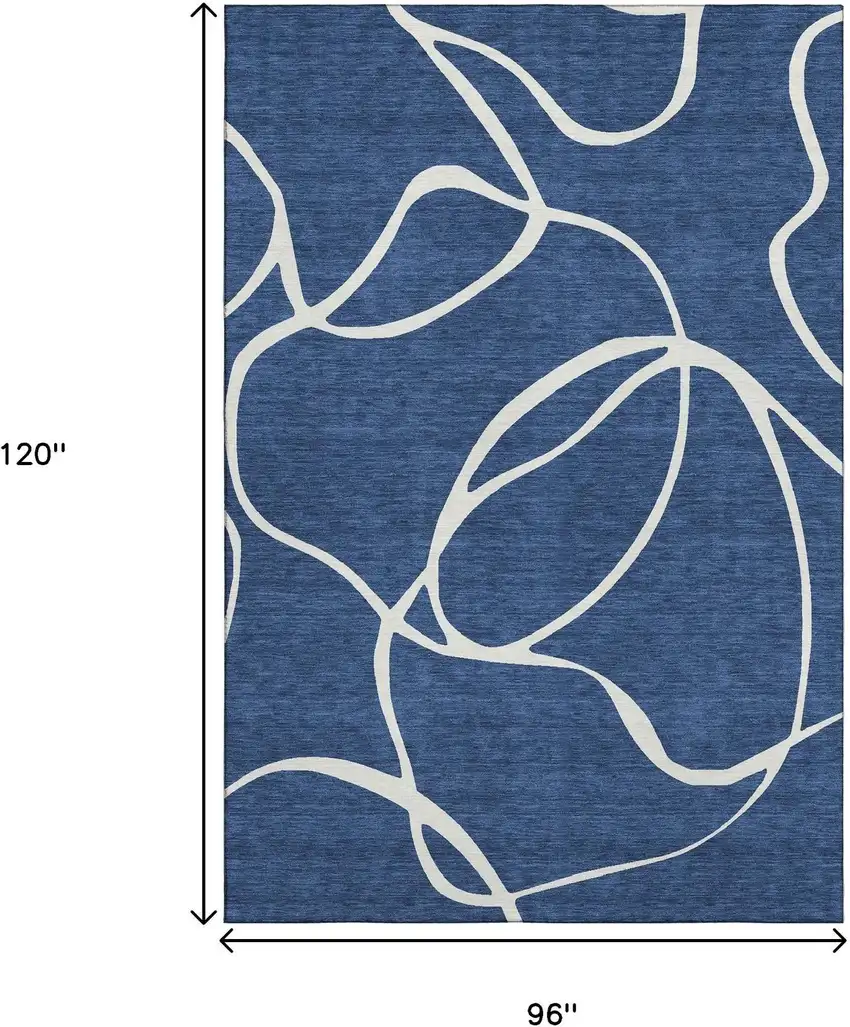 Navy Blue And Ivory Abstract Washable Area Rug With UV Protection Photo 8