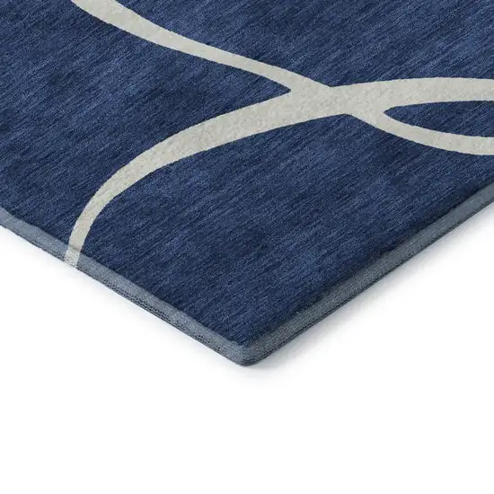 Navy Blue And Ivory Abstract Washable Area Rug With UV Protection Photo 6