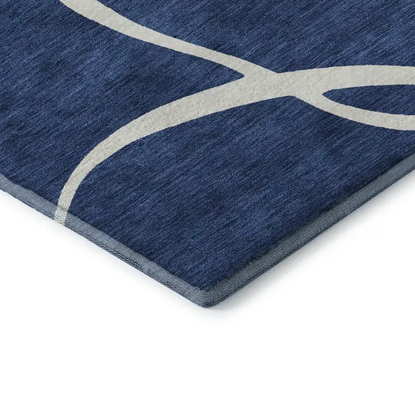 Navy Blue And Ivory Abstract Washable Area Rug With UV Protection Photo 6