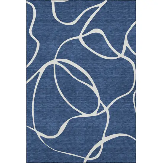 Navy Blue And Ivory Abstract Washable Area Rug With UV Protection Photo 2
