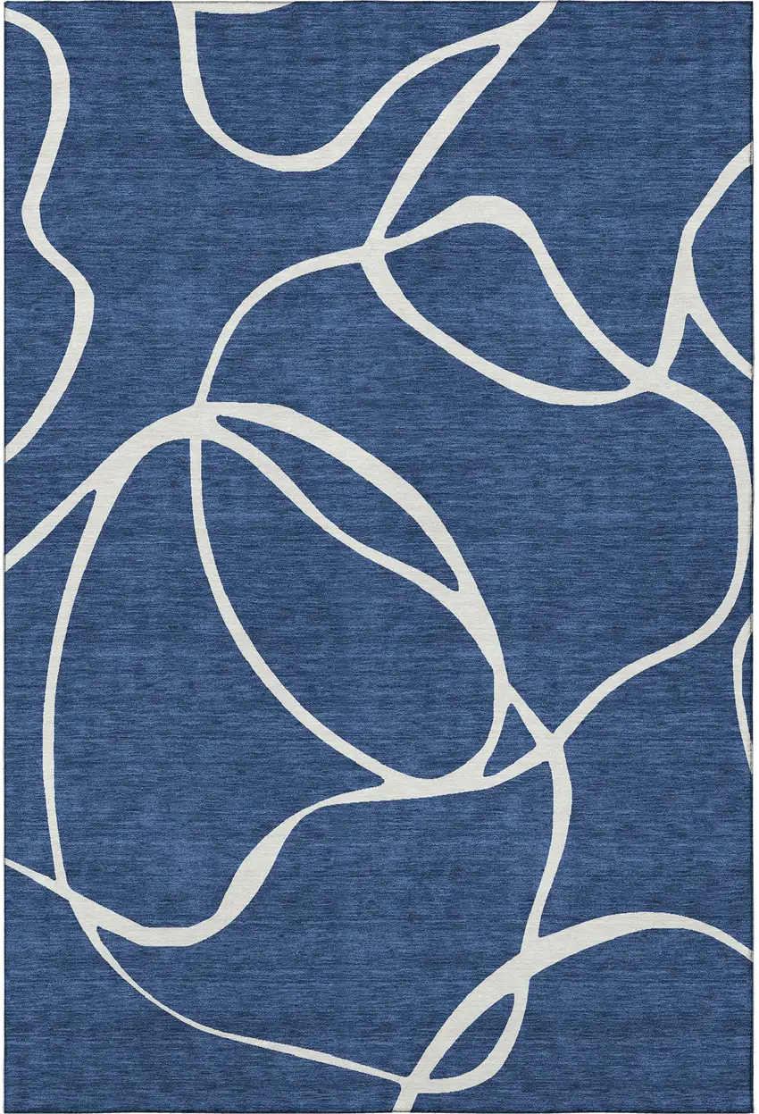 Navy Blue And Ivory Abstract Washable Area Rug With UV Protection Photo 2