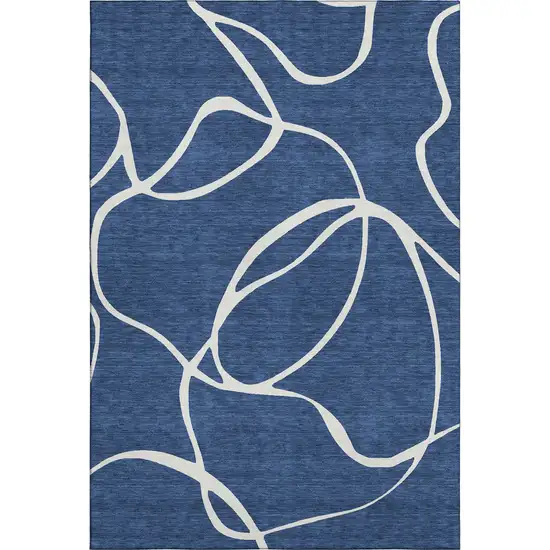 Navy Blue And Ivory Abstract Washable Area Rug With UV Protection Photo 1