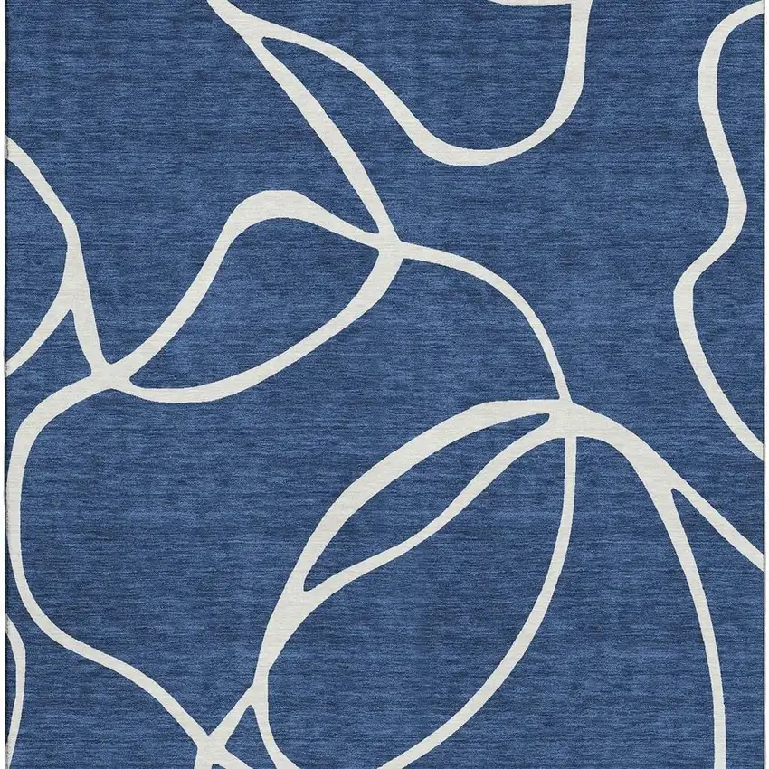 Navy Blue And Ivory Abstract Washable Area Rug With UV Protection Photo 2
