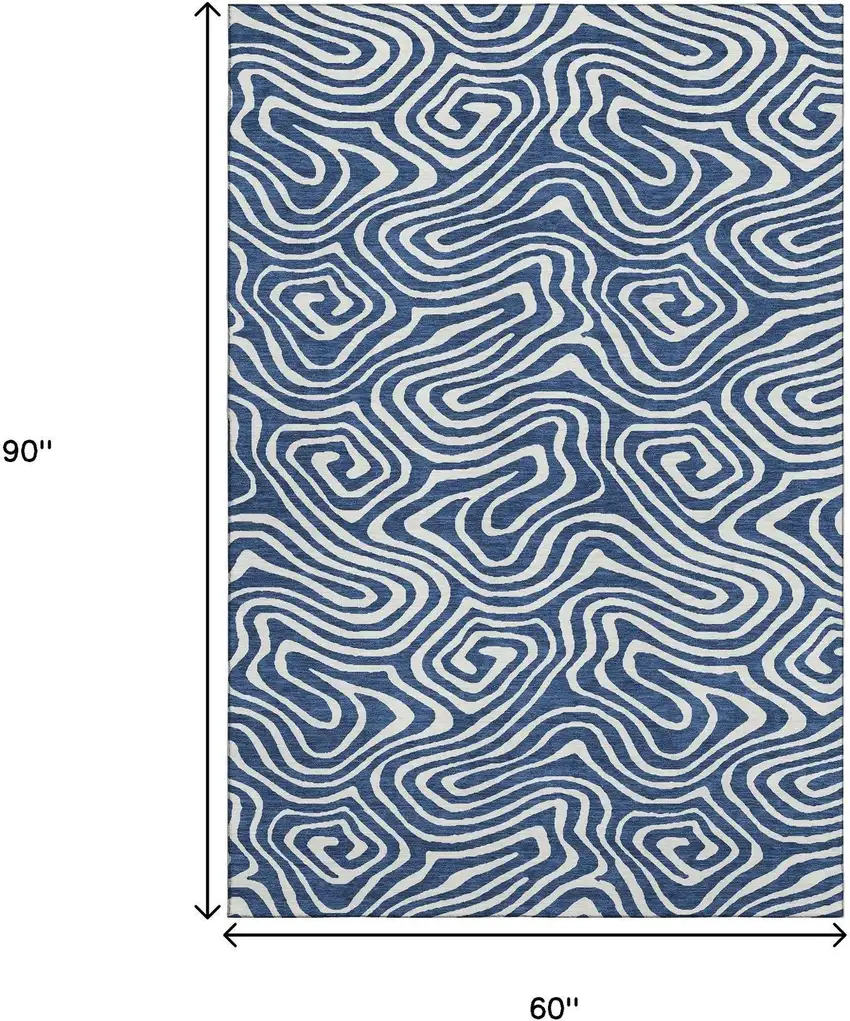 Navy Blue And Ivory Abstract Washable Area Rug With UV Protection Photo 6