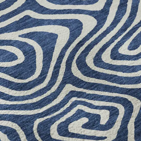 Navy Blue And Ivory Abstract Washable Area Rug With UV Protection Photo 9
