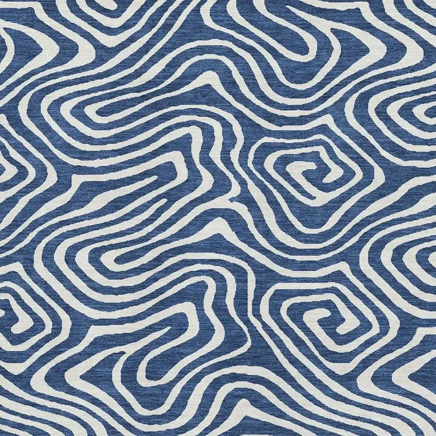 Navy Blue And Ivory Abstract Washable Area Rug With UV Protection Photo 2