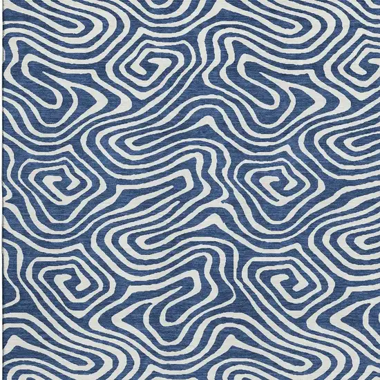 Navy Blue And Ivory Abstract Washable Area Rug With UV Protection Photo 3