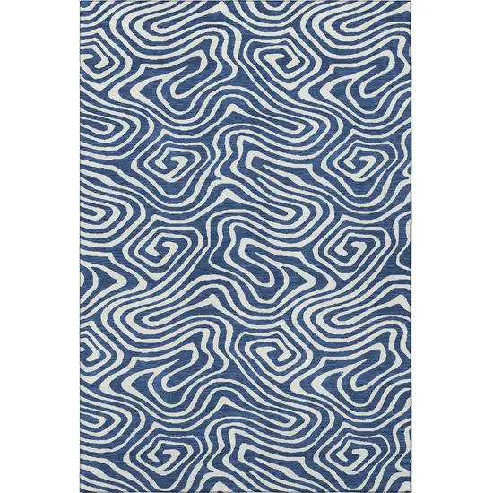Navy Blue And Ivory Abstract Washable Area Rug With UV Protection Photo 3