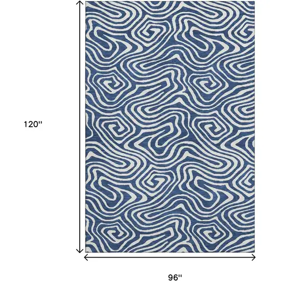 Navy Blue And Ivory Abstract Washable Area Rug With UV Protection Photo 7
