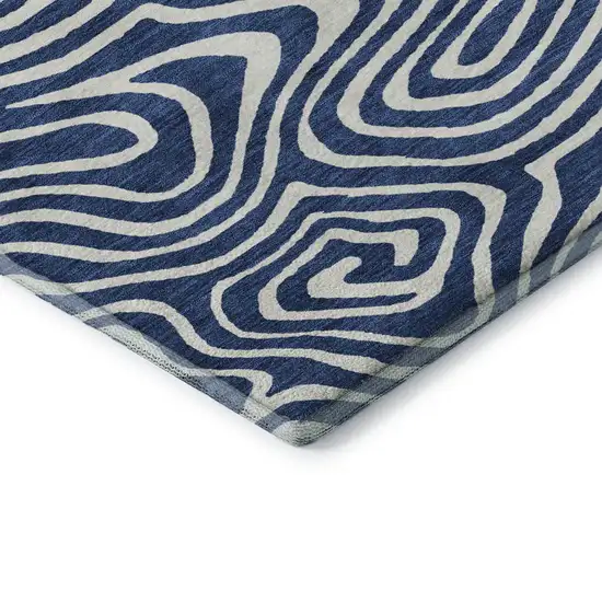 Navy Blue And Ivory Abstract Washable Area Rug With UV Protection Photo 7