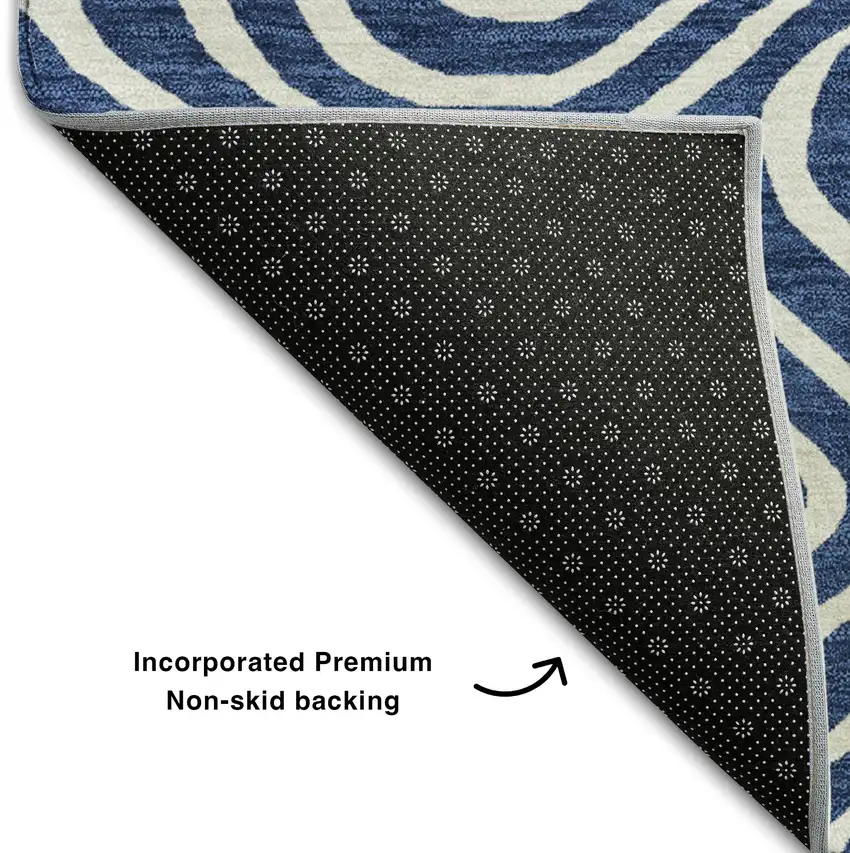 Navy Blue And Ivory Abstract Washable Area Rug With UV Protection Photo 6