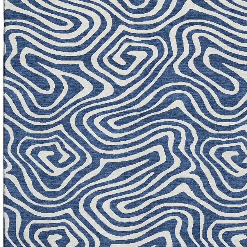 Navy Blue And Ivory Abstract Washable Area Rug With UV Protection Photo 2