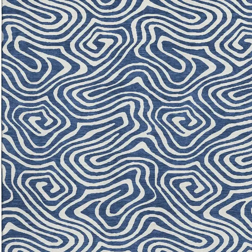 Navy Blue And Ivory Abstract Washable Area Rug With UV Protection Photo 3
