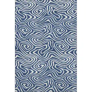 Photo of Navy Blue And Ivory Abstract Washable Area Rug With UV Protection