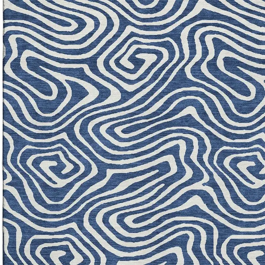 Navy Blue And Ivory Abstract Washable Area Rug With UV Protection Photo 2