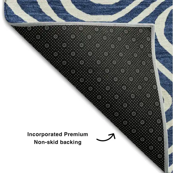 Navy Blue And Ivory Abstract Washable Area Rug With UV Protection Photo 6