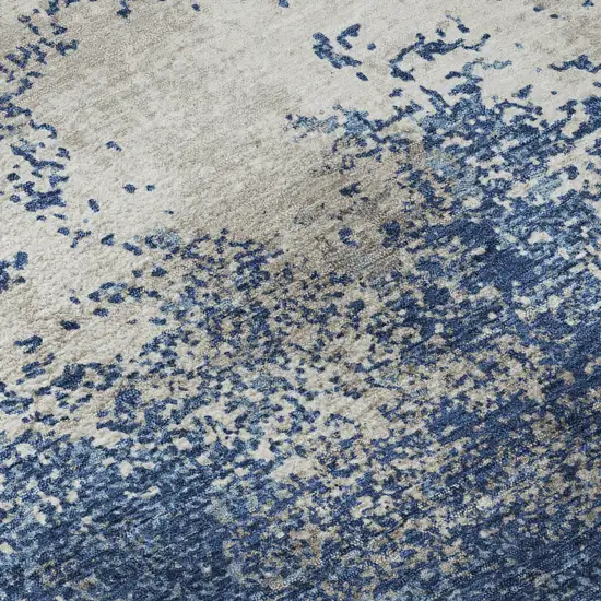 Navy Blue And Ivory Abstract Washable Area Rug With UV Protection Photo 9