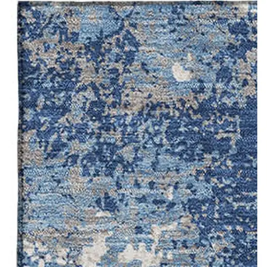 Navy Blue And Ivory Abstract Washable Area Rug With UV Protection Photo 2