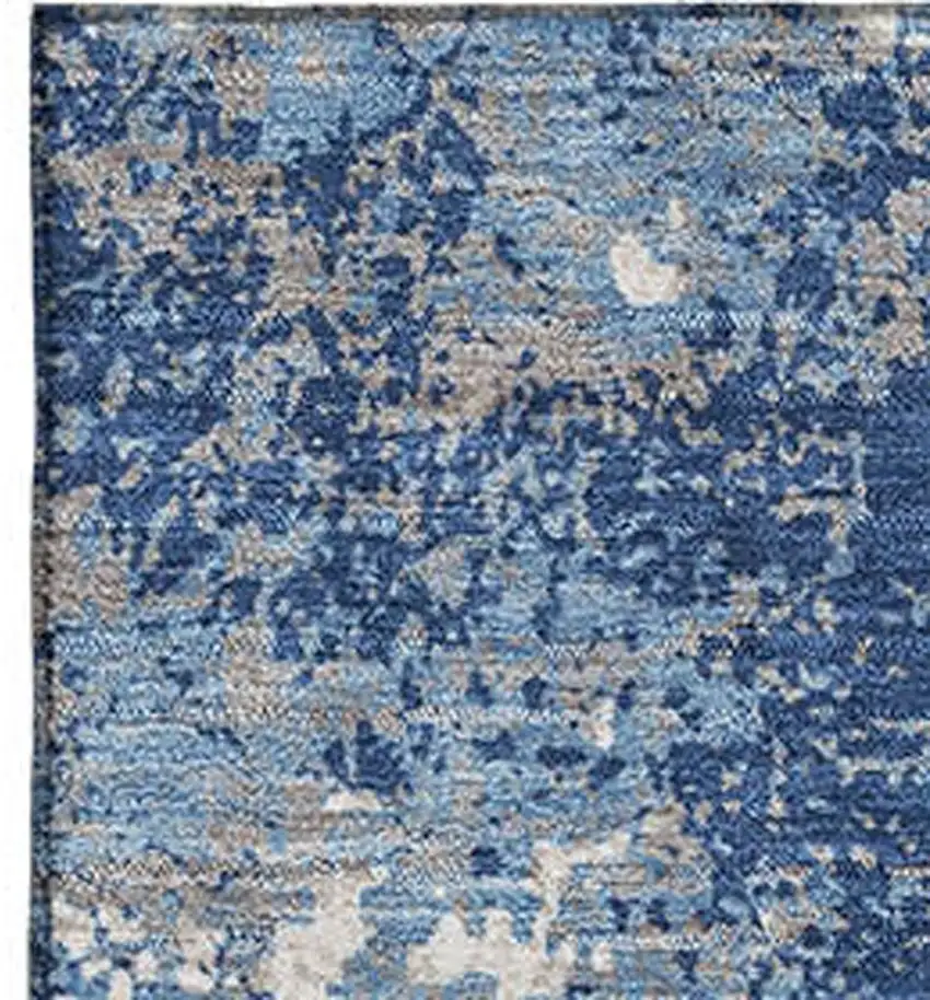 Navy Blue And Ivory Abstract Washable Area Rug With UV Protection Photo 2