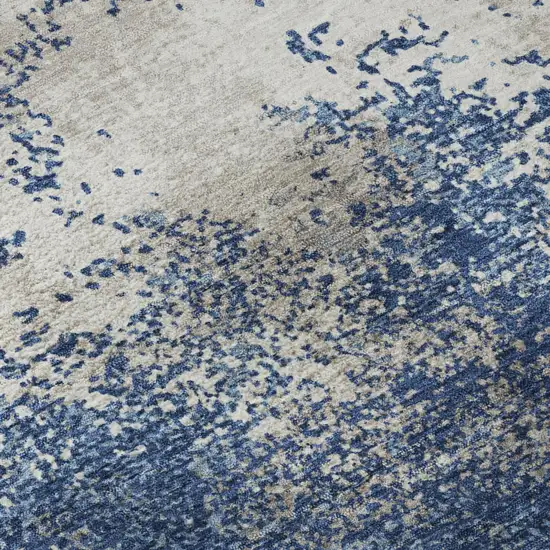 Navy Blue And Ivory Abstract Washable Area Rug With UV Protection Photo 5