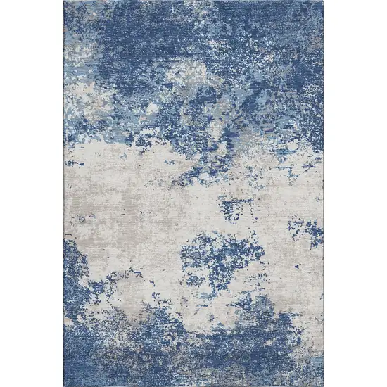 Navy Blue And Ivory Abstract Washable Area Rug With UV Protection Photo 1