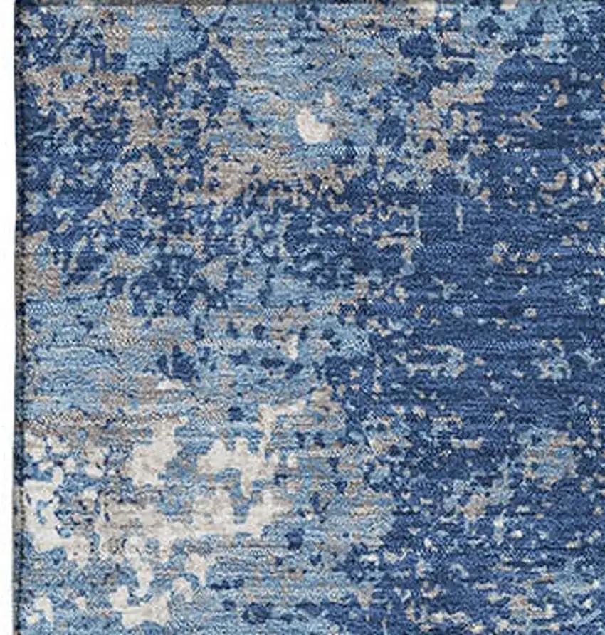 Navy Blue And Ivory Abstract Washable Area Rug With UV Protection Photo 3