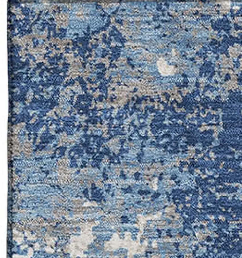 Navy Blue And Ivory Abstract Washable Area Rug With UV Protection Photo 2