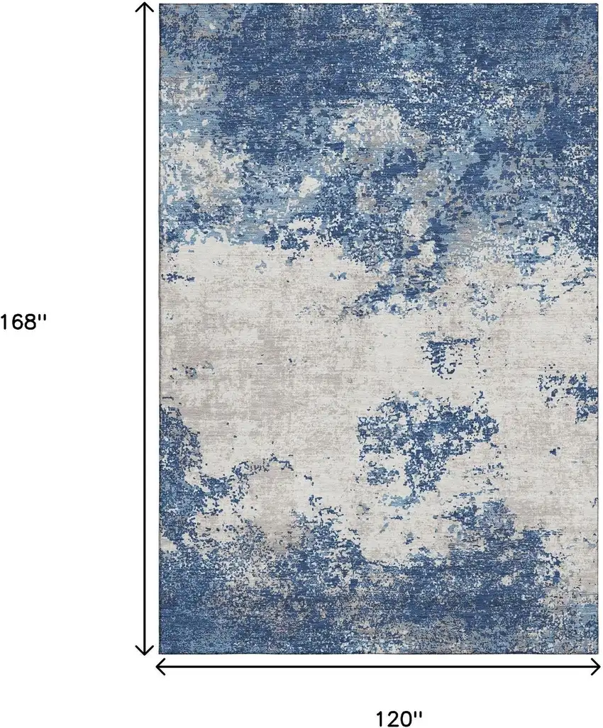Navy Blue And Ivory Abstract Washable Area Rug With UV Protection Photo 9