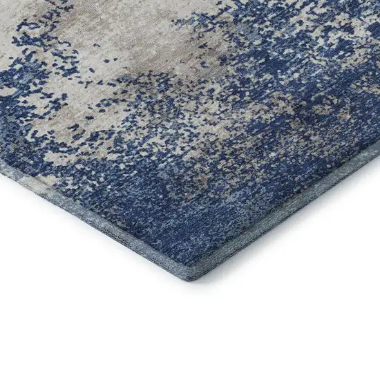 Navy Blue And Ivory Abstract Washable Area Rug With UV Protection Photo 6