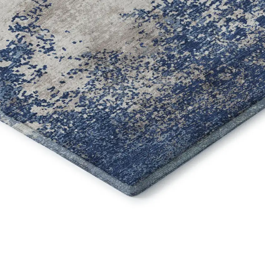 Navy Blue And Ivory Abstract Washable Area Rug With UV Protection Photo 6