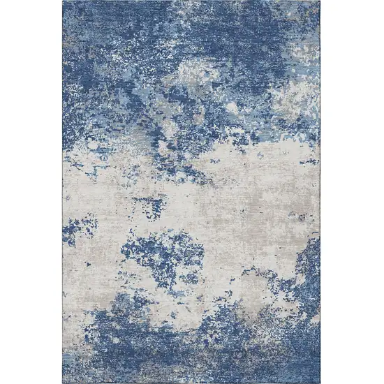Navy Blue And Ivory Abstract Washable Area Rug With UV Protection Photo 2
