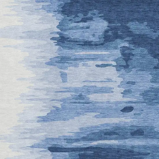 Navy Blue And Ivory Abstract Washable Area Rug With UV Protection Photo 2