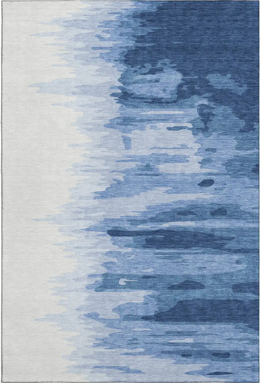 Navy Blue And Ivory Abstract Washable Area Rug With UV Protection Photo 1