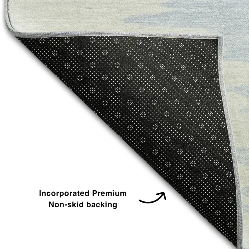 Navy Blue And Ivory Abstract Washable Area Rug With UV Protection Photo 5