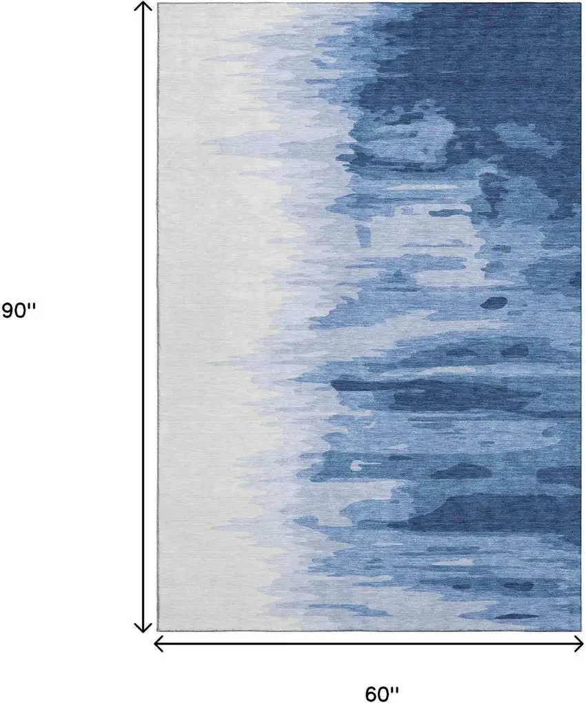 Navy Blue And Ivory Abstract Washable Area Rug With UV Protection Photo 9