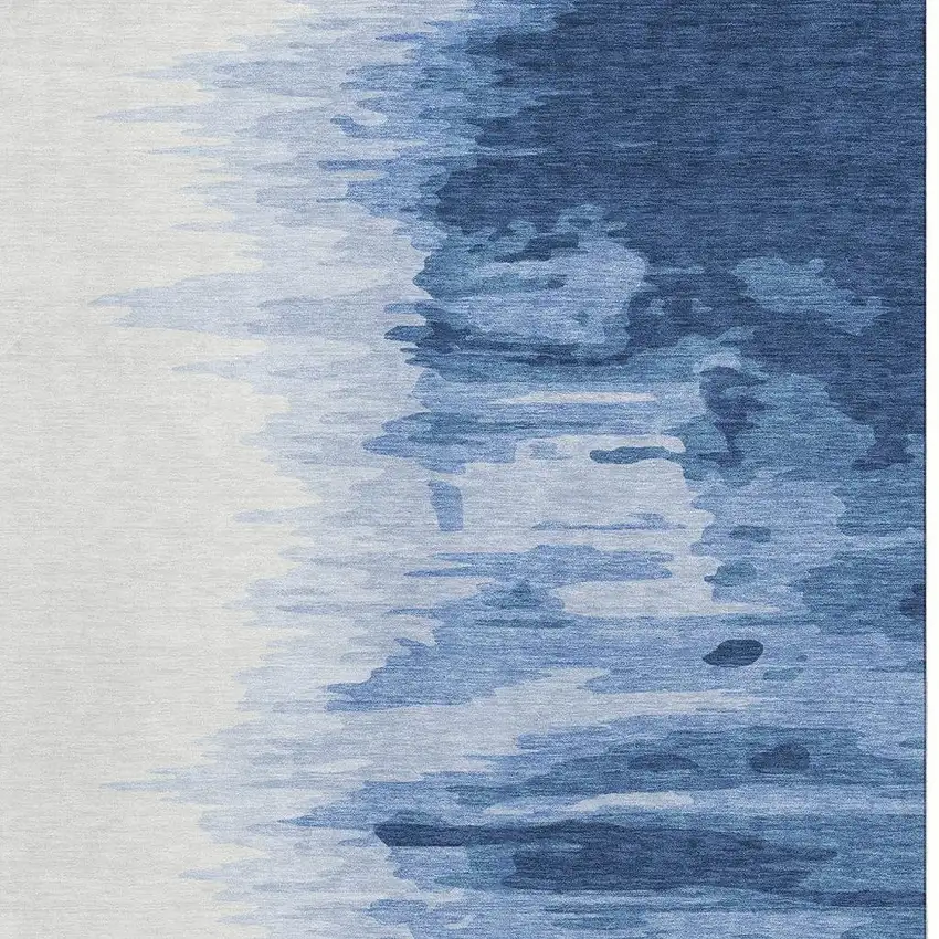 Navy Blue And Ivory Abstract Washable Area Rug With UV Protection Photo 3