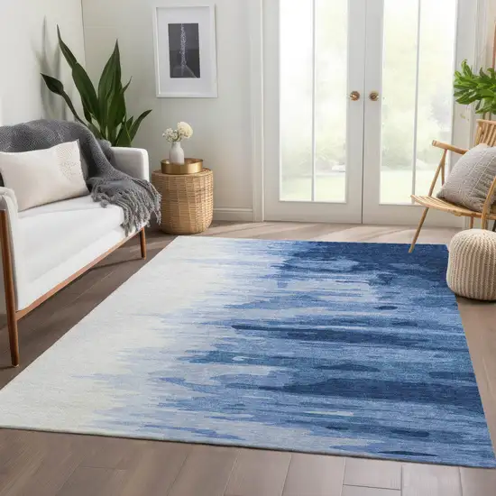Navy Blue And Ivory Abstract Washable Area Rug With UV Protection Photo 5