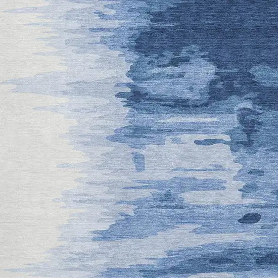 Navy Blue And Ivory Abstract Washable Area Rug With UV Protection Photo 2