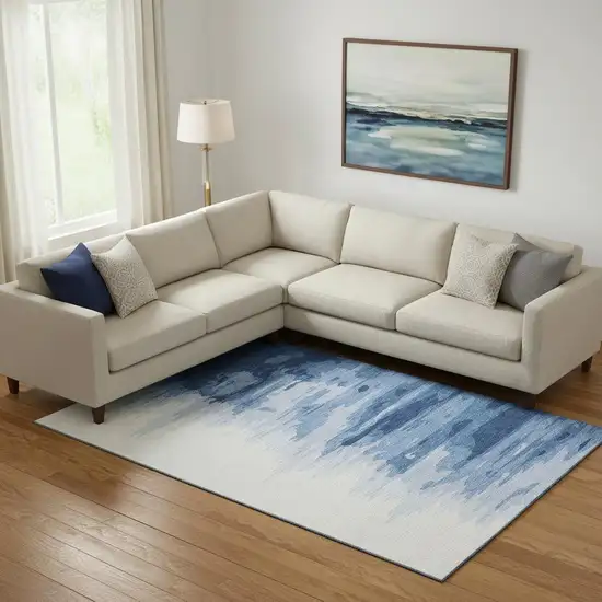 Navy Blue And Ivory Abstract Washable Area Rug With UV Protection Photo 2