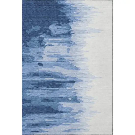 Navy Blue And Ivory Abstract Washable Area Rug With UV Protection Photo 3