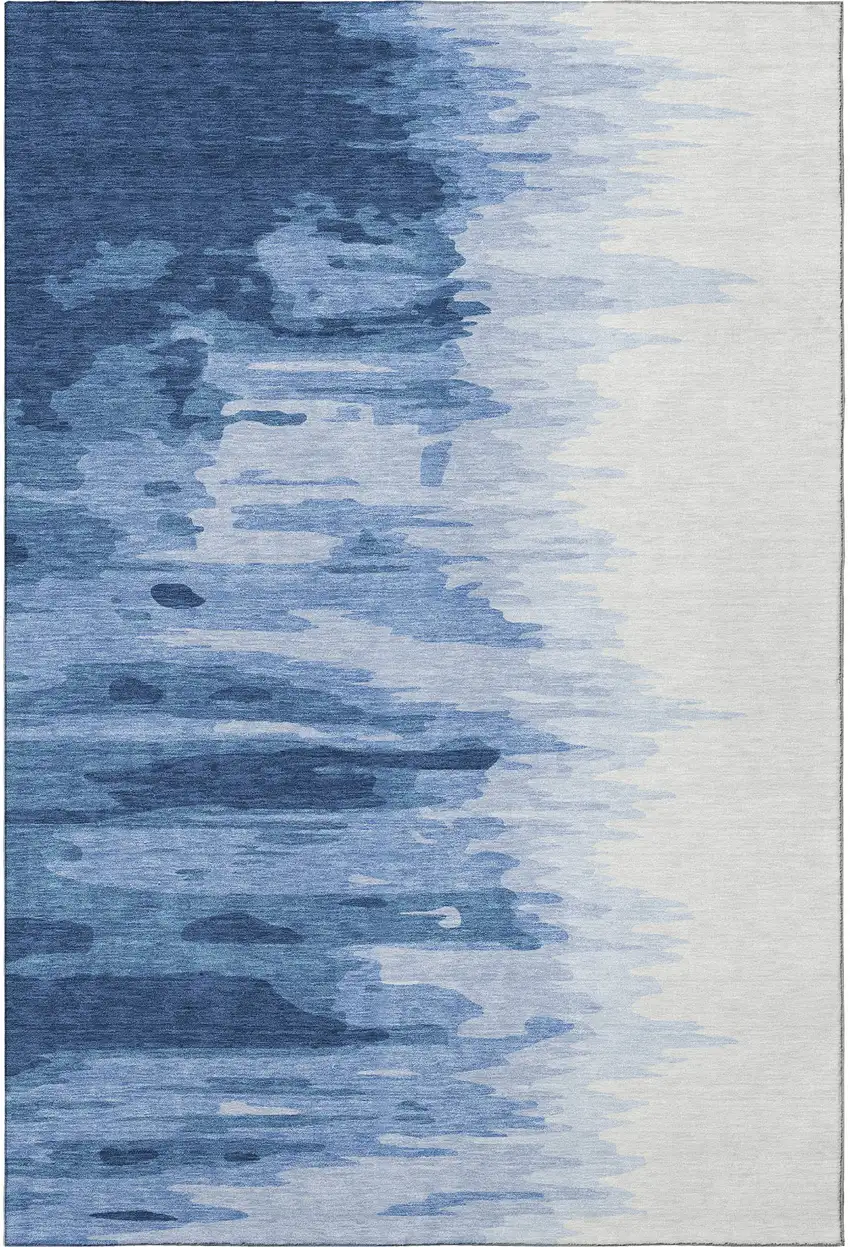 Navy Blue And Ivory Abstract Washable Area Rug With UV Protection Photo 3