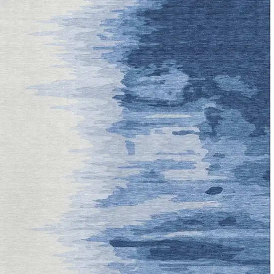 Navy Blue And Ivory Abstract Washable Area Rug With UV Protection Photo 2