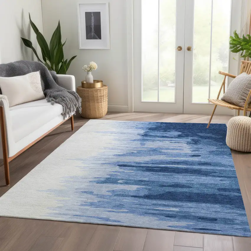 Navy Blue And Ivory Abstract Washable Area Rug With UV Protection Photo 4