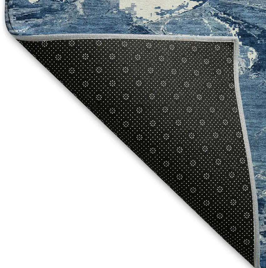 Navy Blue And Ivory Abstract Washable Area Rug With UV Protection Photo 7