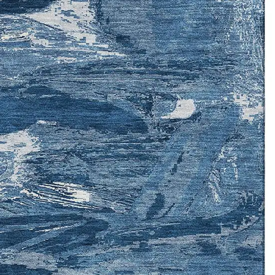 Navy Blue And Ivory Abstract Washable Area Rug With UV Protection Photo 3