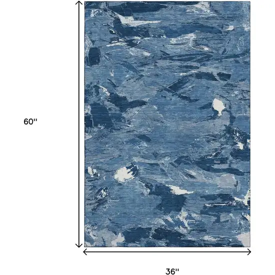 Navy Blue And Ivory Abstract Washable Area Rug With UV Protection Photo 3