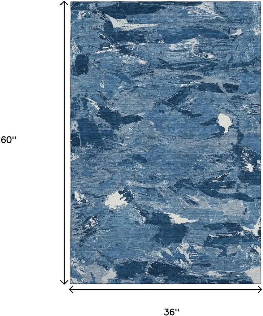 Navy Blue And Ivory Abstract Washable Area Rug With UV Protection Photo 3